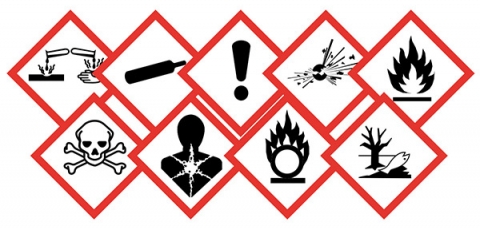 Mosaïque de symboles des risques chimiques